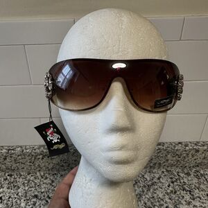 Ed Hardy  Vintage Y2K Brown Sunglasses Skulls  EHS 038 Glasses & Cloth New